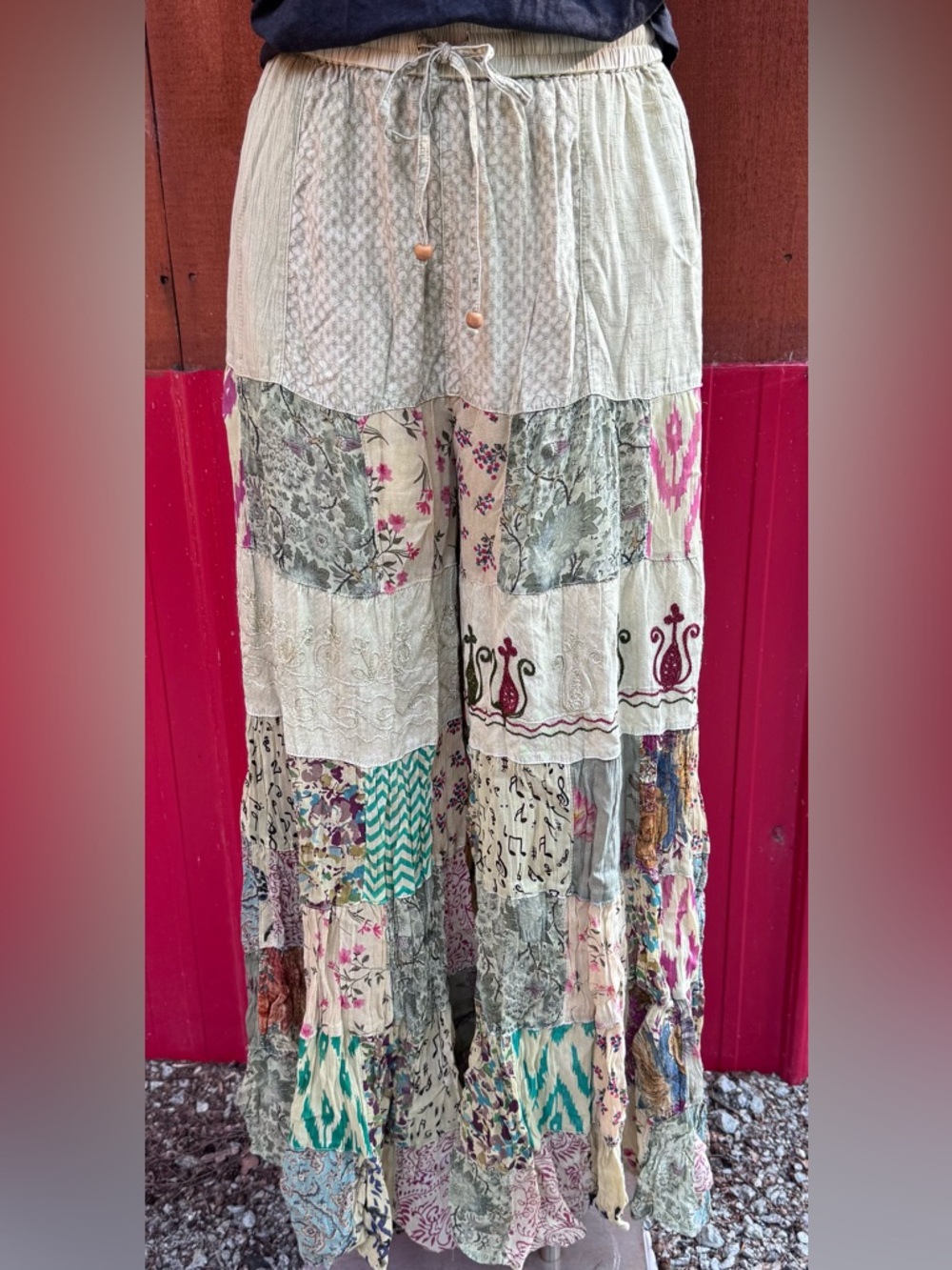 NWOT- Young Threads Retro Revival Long Tiered Patchwork Pants